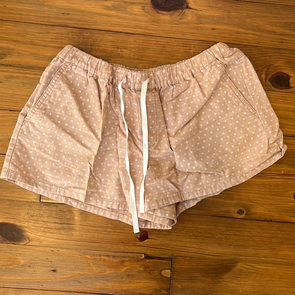 Madewell tan polka dot drawstring shorts S